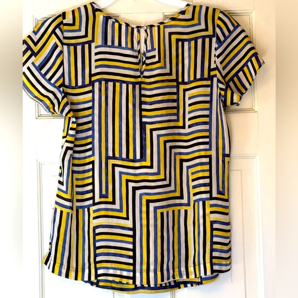 Lacoste Women's Geometric Yellow and Blue Top - Picture 2 of 6